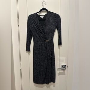 Charter Club Black and Gray Chevron Long Sleeve Dress